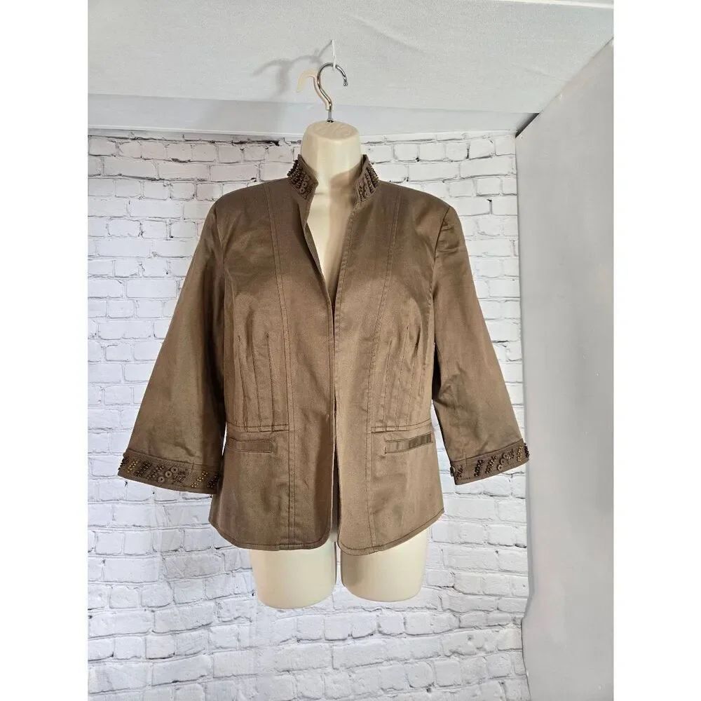 Coldwater Creek Womens Size 12 Brown Bead Detailed Blazer